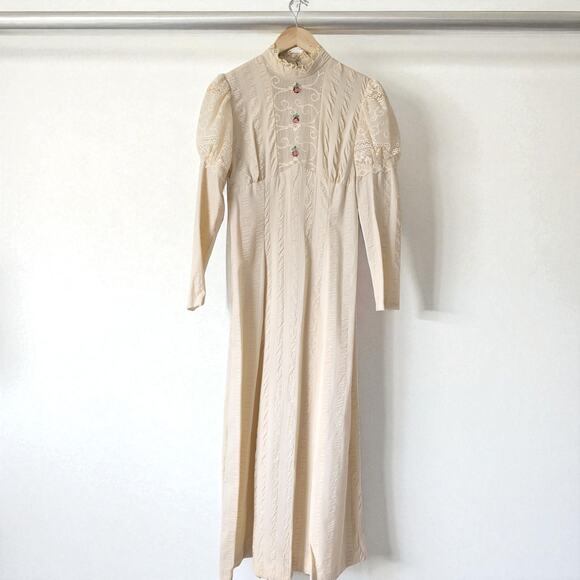 Rare Vintage 40s 50s Womens Dress with Lace Embroidery Rosette Edwardian Prairie - Picture 14 of 16